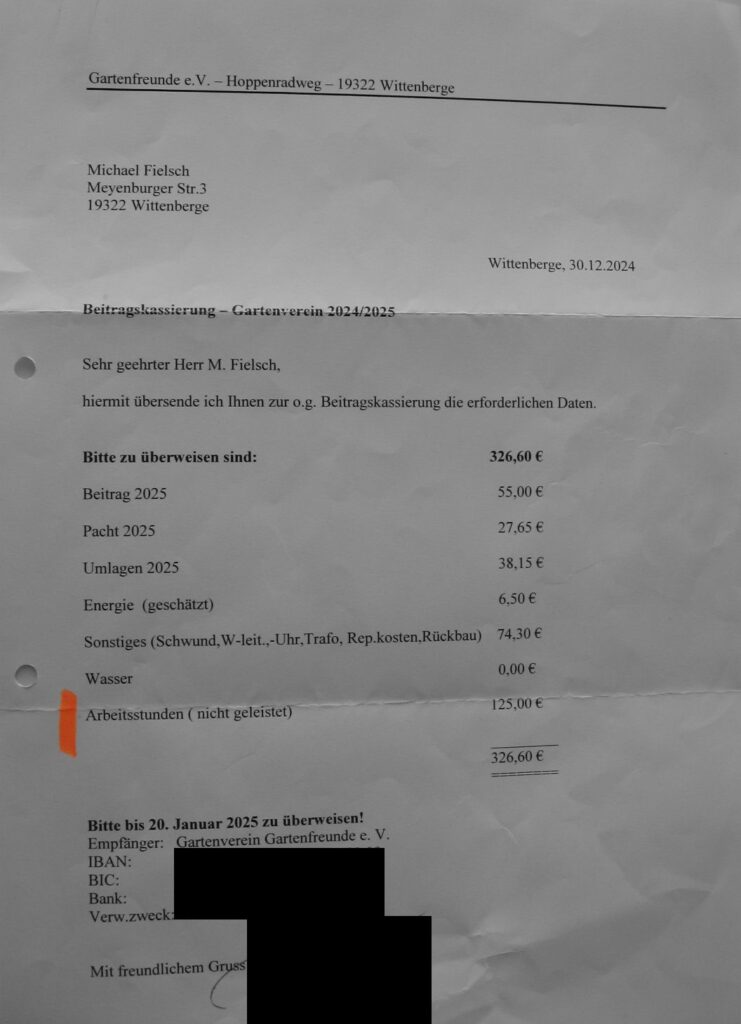 Rechnung - Gartenfreude in Wittenberge - Stadt der Landesgartenschau (LAGA) 2027